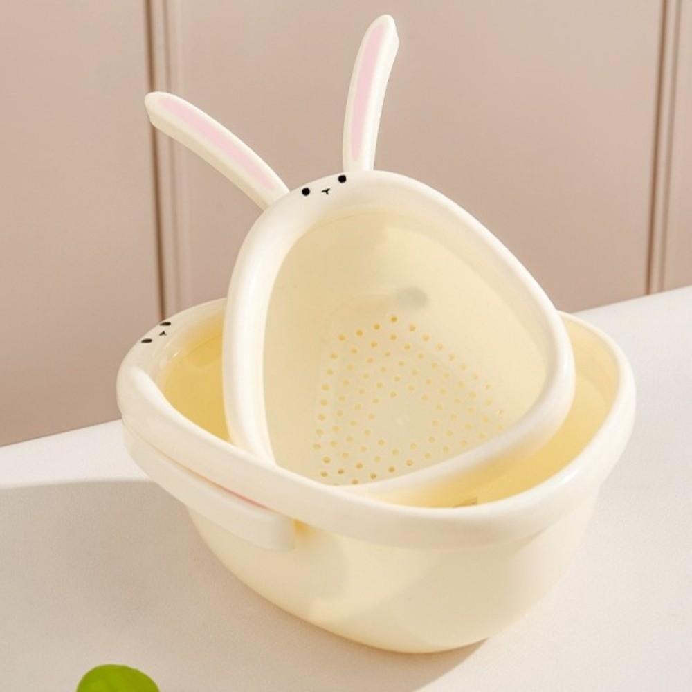 Rabbit Shape Vegetable Washing Basin Cute Storage Basket Portable Fruit Drain Basket  Kitchen Use