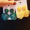 New Exaggerated Bohemia Colorful Metal Hollow Double Leaves Coconut Palm Leaf Big Beach Earrings For Women Girl Large Earrings