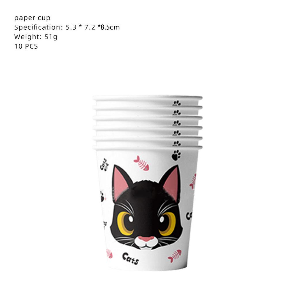 Cartoon Cat Theme Party Disposable Tableware Set White Cat Black Cat Paper Plates Cups Napkins Girls Cat Birthday Party Supplies