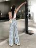 Batik-Hose im Vintage-Stil für Damen mit weitem Bein, lockere, schlankmachende Freizeithose aus Eisseide, bequeme, kühle Freizeit- und Sporthose, eleganter Stil