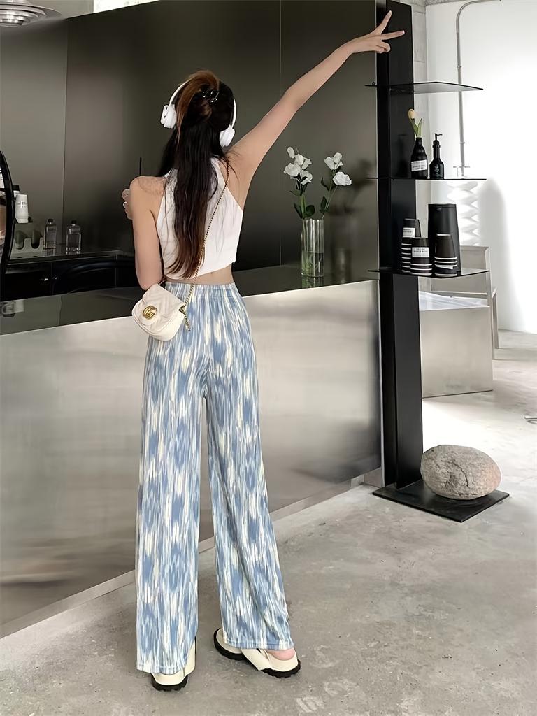 Batik-Hose im Vintage-Stil für Damen mit weitem Bein, lockere, schlankmachende Freizeithose aus Eisseide, bequeme, kühle Freizeit- und Sporthose, eleganter Stil