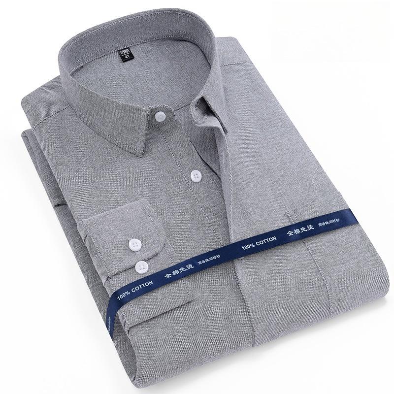 New 100% Pure Cotton Shirts Oxford Men Solid Color Shirt Long Sleeve Regular Fit Men Pocket Casual Autumn Male Shirt 7XL 8XL