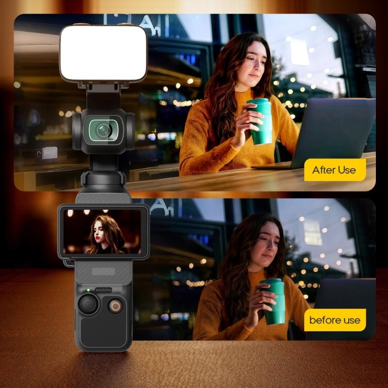 LED Video Light Fit for Pocket 3 Action Camera Adjustable Brightness Portable Type C Rechargeable LED Fill Light