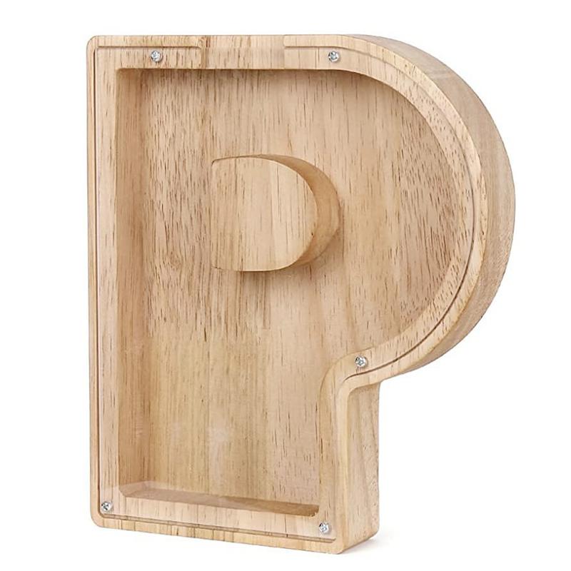 26 English Alphabet Piggy Bank Wooden Coin Money Saving Box Jar Coins Storage Box Desktop Ornament Home Decor Gifts