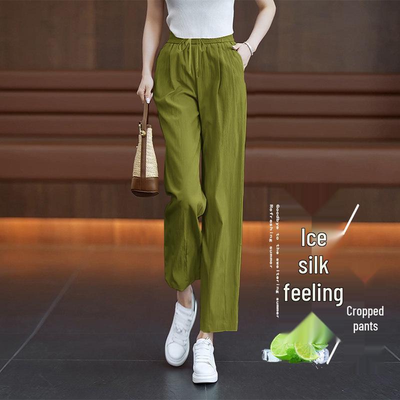 

2026 Women s Plus Size Casual Elastic Waist Drawstring Pants - Summer Thin, Loose Fit, Age-Reducing Eight-Point Length XL (120-140 lbs)