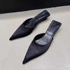 French Catwalk Model Pointed Triangle Thick Heel Satin Half Slippers Female 2025 Summer Wear Fairy Lazy Cool Slippers