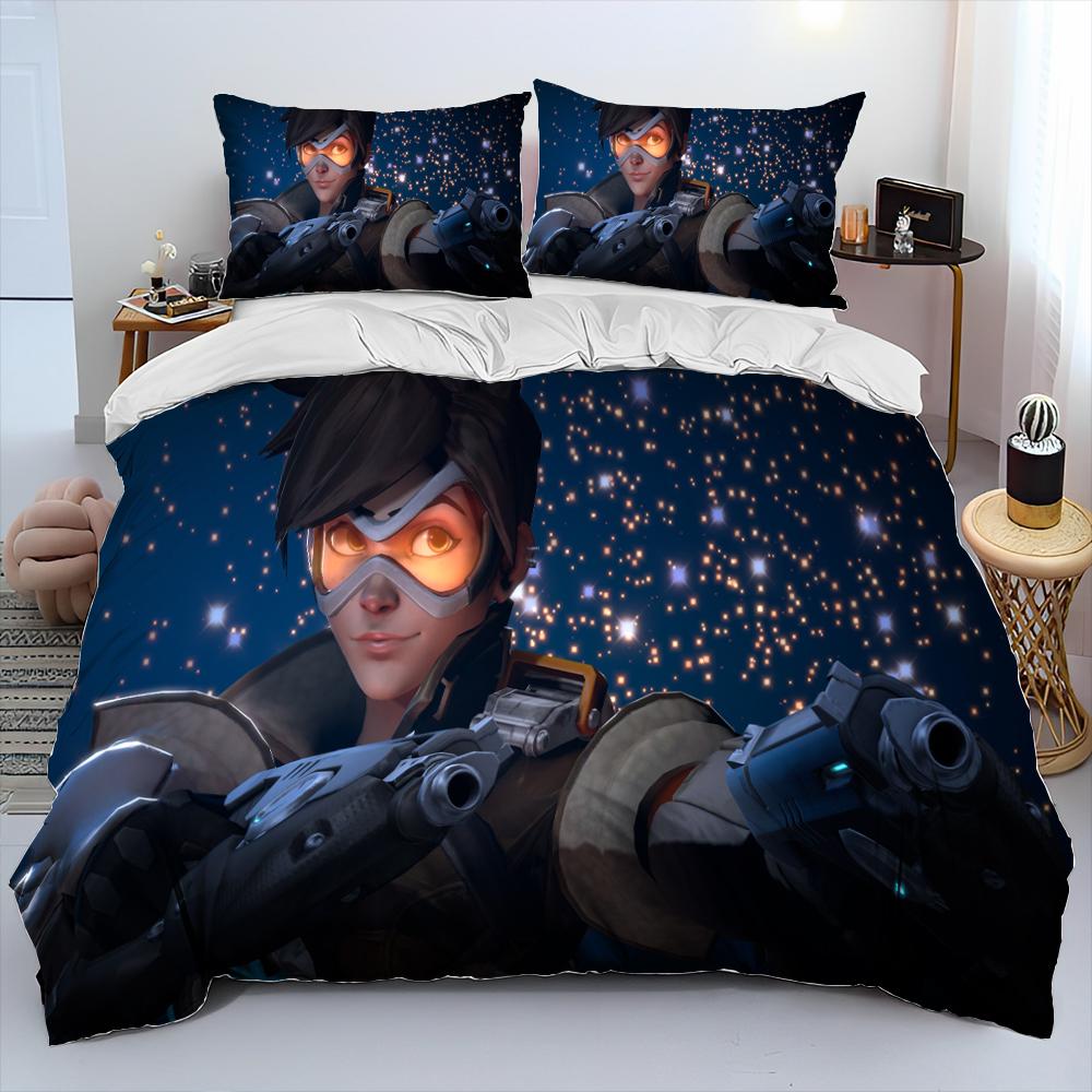 3D OW Overwatch Game Gamer DVA Comforter Bedding Set,Duvet Cover Bed Set Quilt Cover Pillowcase,King Queen Size Bedding Set Kids