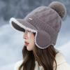 Autumn and Winter Velvet Warm Duck Knitted Hat Outdoor Leisure Cold Wind Snow Ear Hat Women's Winter Knitted Wool Hat Outdoor Travel Windproof Hat