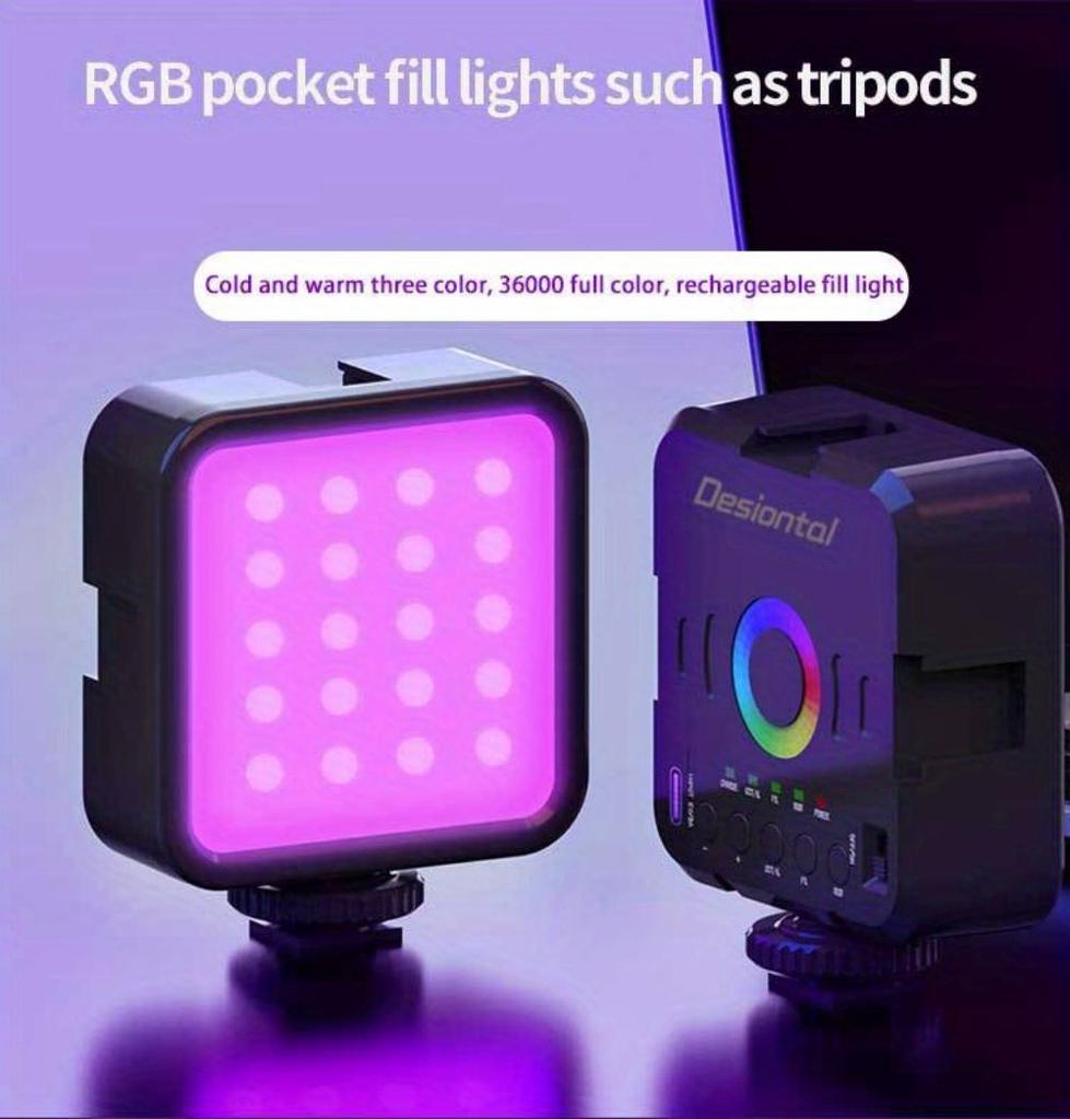 RGB Full Color LED Video Light 3000K-9000K Mini Pocket Fill Lights 1200mAh Type-C Charging Camera Light for Photography Studio
