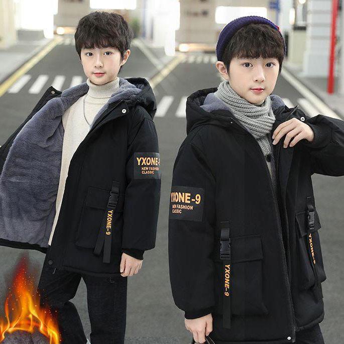 Băieți, toamnă și iarnă, căptușită și îngroșată, jachetă largi, caldă, în îmbrăcămintea lungă cu glugă