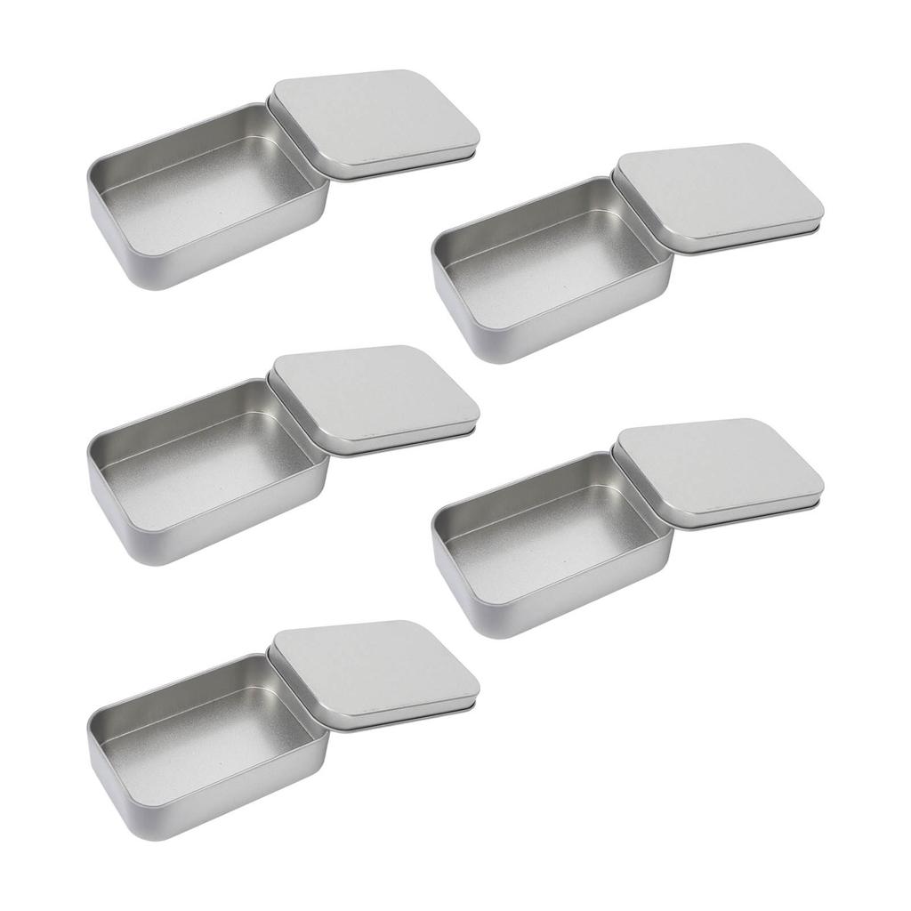 5pcs Metal Rectangular Empty Box Pins Jewelry Crafts Storage Reusable Portable Containers Box Silver