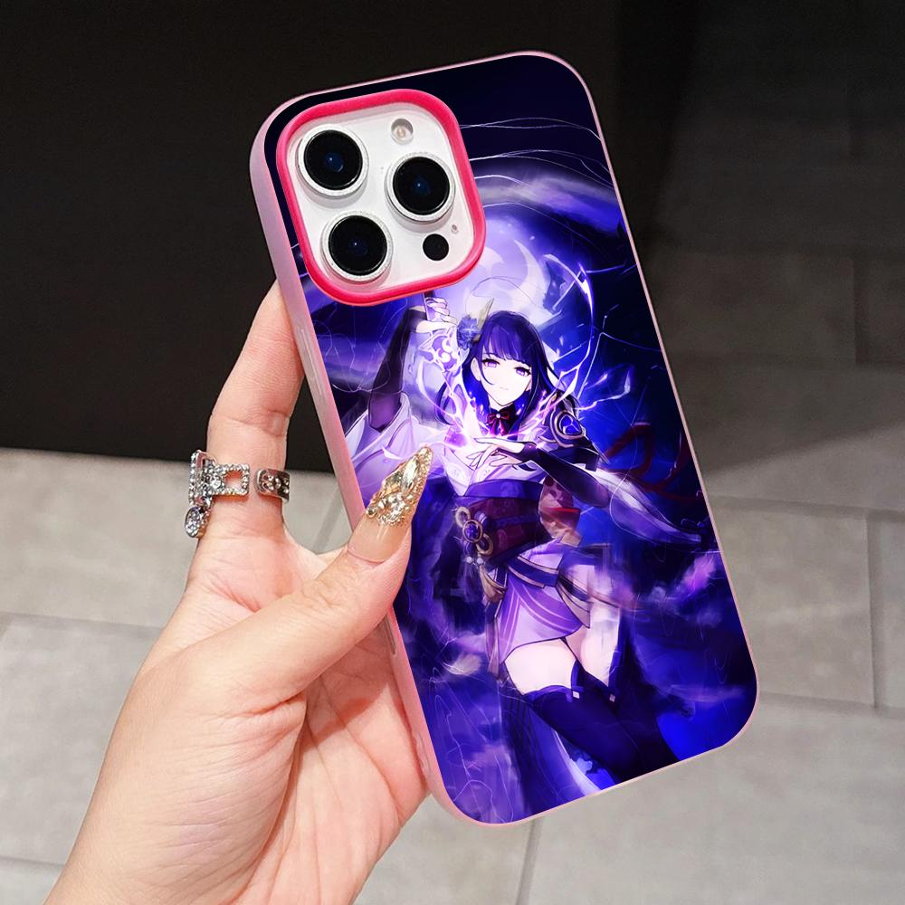 Game GI Raiden Shogun Jelly Double layer Rose Red Mobile Phone Case for iPhone 17 16 15 14 13 12 11 Air Pro Max Plus Protective