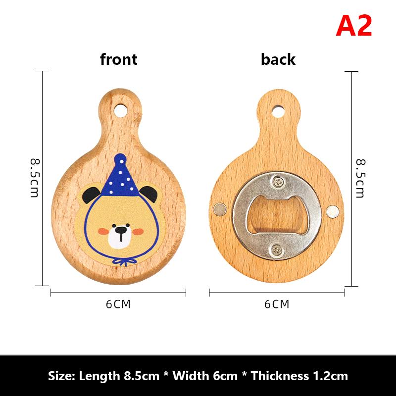 Cartoon Magnetic Bottle Opener Wooden Beer Fridge Magnetic Sticker Cute Mini Pizza Pan Bottle Opener