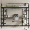 Hochbett 140x200 Schreibtisch, 4 kleine Regale, großes Bücherregal, Metallbettgestell Lattenrost (ohne Matratze) Kinder/Erwachsene, Schwarz