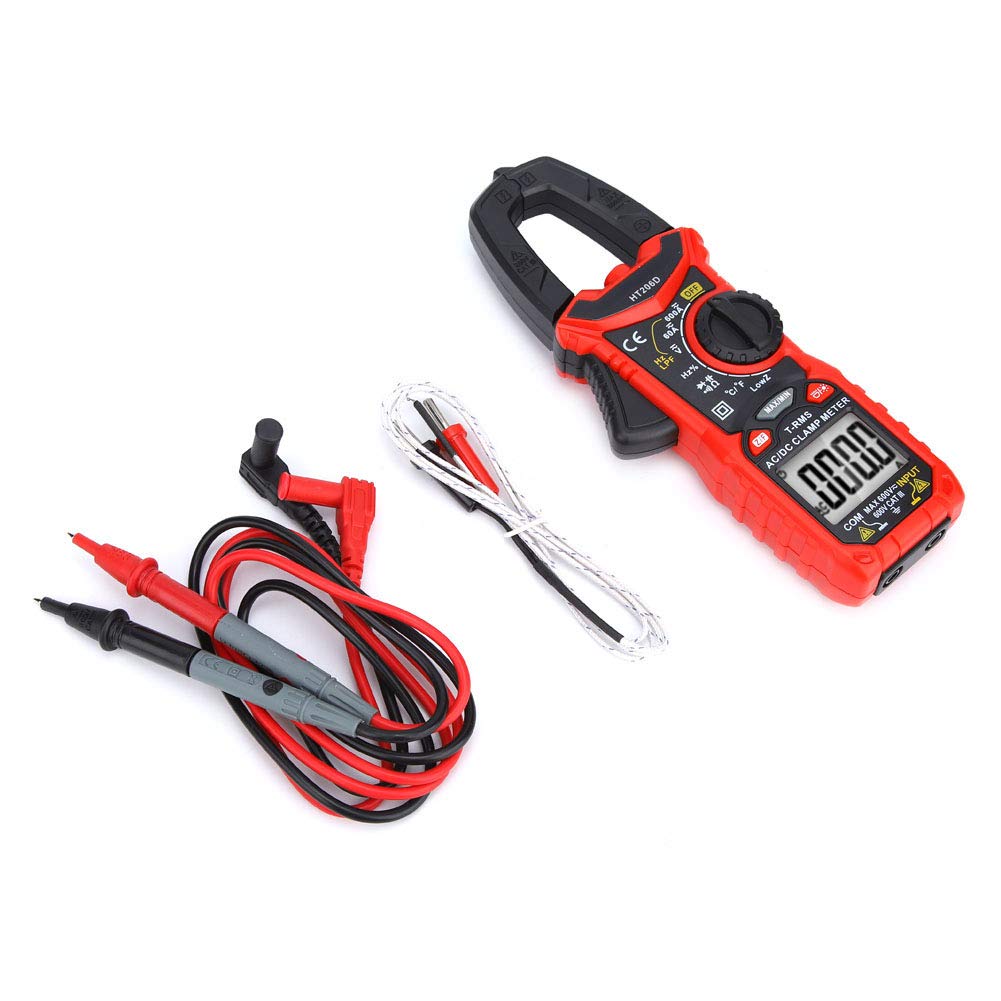AC DC Mini Digital Clamp Meter for Measuring Voltage AC Current Non-Contact Continuity Tester 6000 Counts Readout Multimeter for Workshop(HT206D)