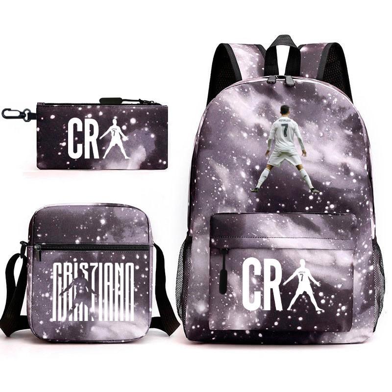 Set Zaino Scolastico Cristiano Ronaldo per Bambini Ragazzi Ragazze 15L Tessuto Oxford Borsa a Doppia Tracolla con Spallacci Imbottiti Traspiranti