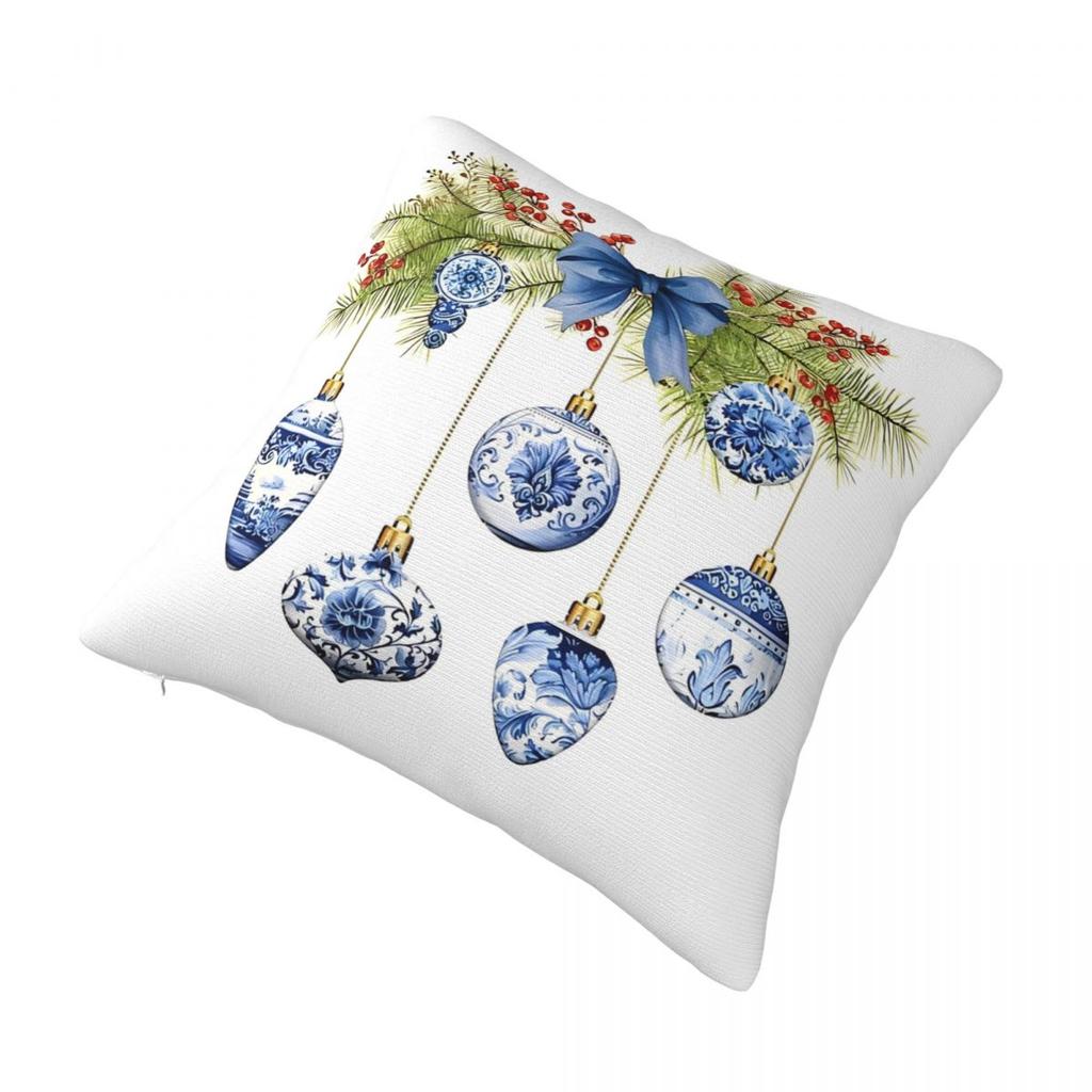 Blaues Chinoiserie Weihnachtskissenbezug Druck Polyester Kissenbezug Dekorative Wurfkissenhülle Bett Reißverschluss 40*40cm