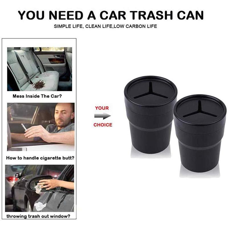 1Pc  Multifunctional Car Mini Trash Bin Cup Holder Car Trash Can Auto Holder Cap Mounts Black Plastic Interior Accessories