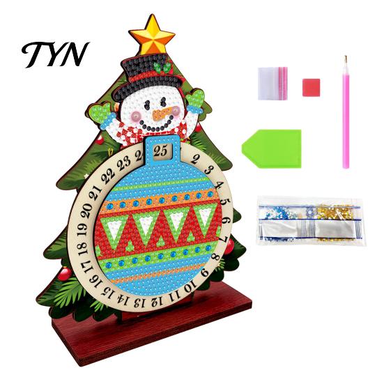 Creative Christmas Gift DIY Rhinestone Painting Countdown Calendar, 25 Days Rotating Winter Wonderland Decor Tree Advent Wooden Tabletop Ornament for