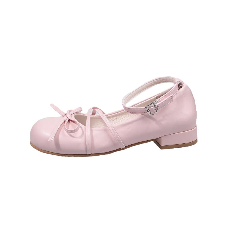 

Винтажные туфли-балетки с круглым носком из кожи Женские Новая весенняя мода Неглубокий вырез Бант Один ремешок Мэри Одинарные туфли 40 розовый