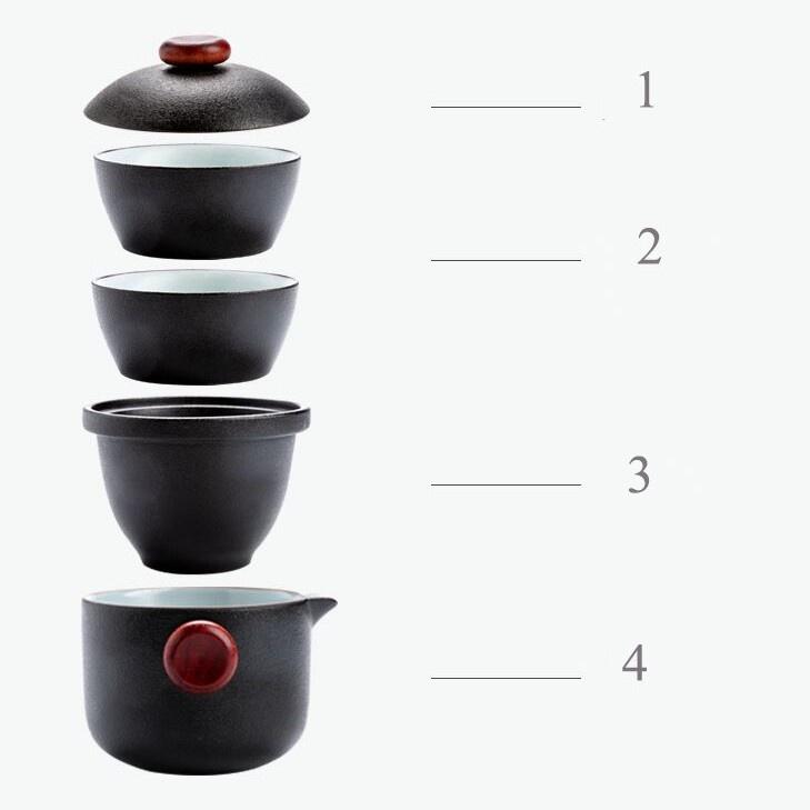 Black Ceramic Quick Tea Set One Pot Two Cups Kung Fu Tea Set Portable Ceramic Tea Set