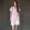 New Arrivals Open Run Women Cotton Solid Color Short Sleeve Shirt