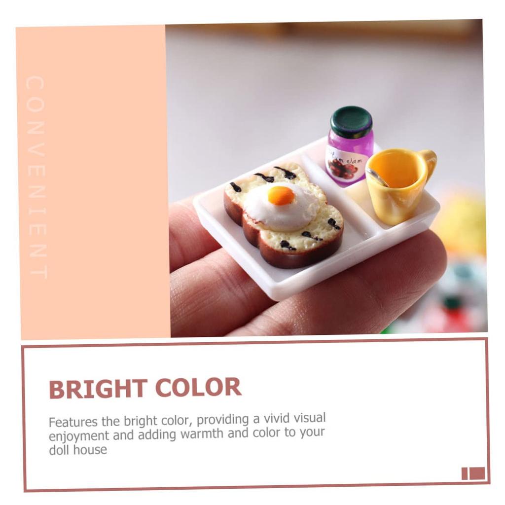 TENDYCOCO Set Miniature Food and Play Toast Miniature Dessert House Breakfast House Food Toast Bread 4-Piece Set, Model, Accessories, Props, Plate,