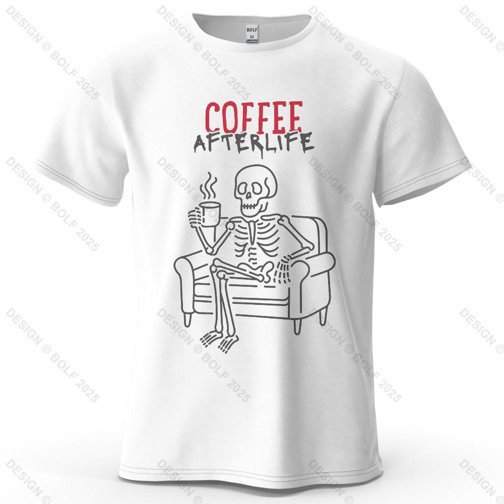 Coffee Afterlife Humorous Printed Men's T-Shirt 100% Cotton Oversized Relaxed Graphic Tees for Women Tops Tees Casual Streetwear