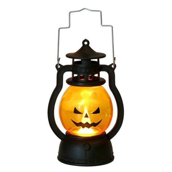 Halloween Pumpkin Lantern with LED Light, Portable Retro Horse Lantern with Funny Pumpkin Faces, Safe Flame-Free Halloween Decoration for Indoor