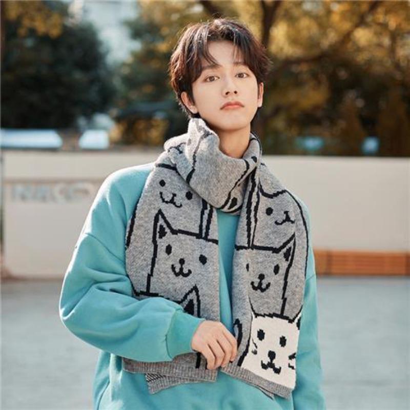 White Scarf Women's Knitted Winter Soft and Versatile Solid Color Wool Korean Style Warm Korean Style Couple Scarf New Trend