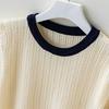 Damen Rundhals Eisseide T-Shirt Damen Sommer Farbblock Gehäkeltes T-Shirt Locker Übergröße Oberteil