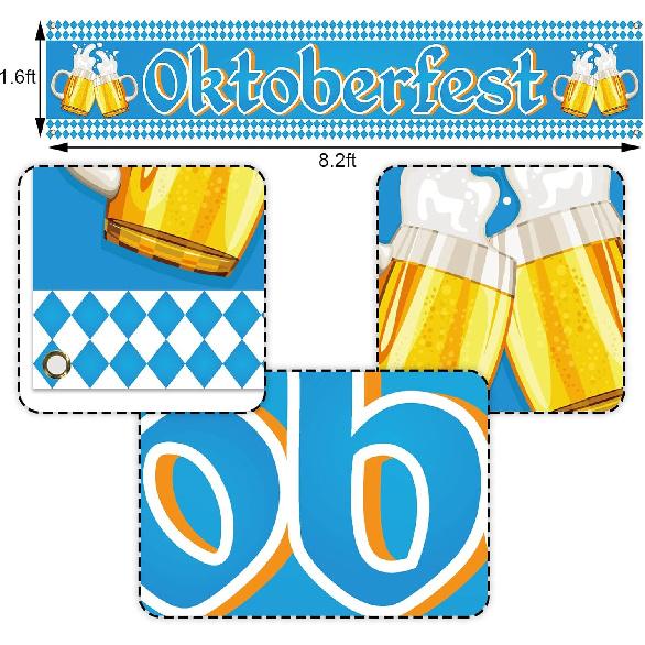 Nepnuser Oktoberfest Fence Banner for German October Fest Themed Party Decoration Blue Bavarian Flag Check Hanging Banners for Beer Party Supply