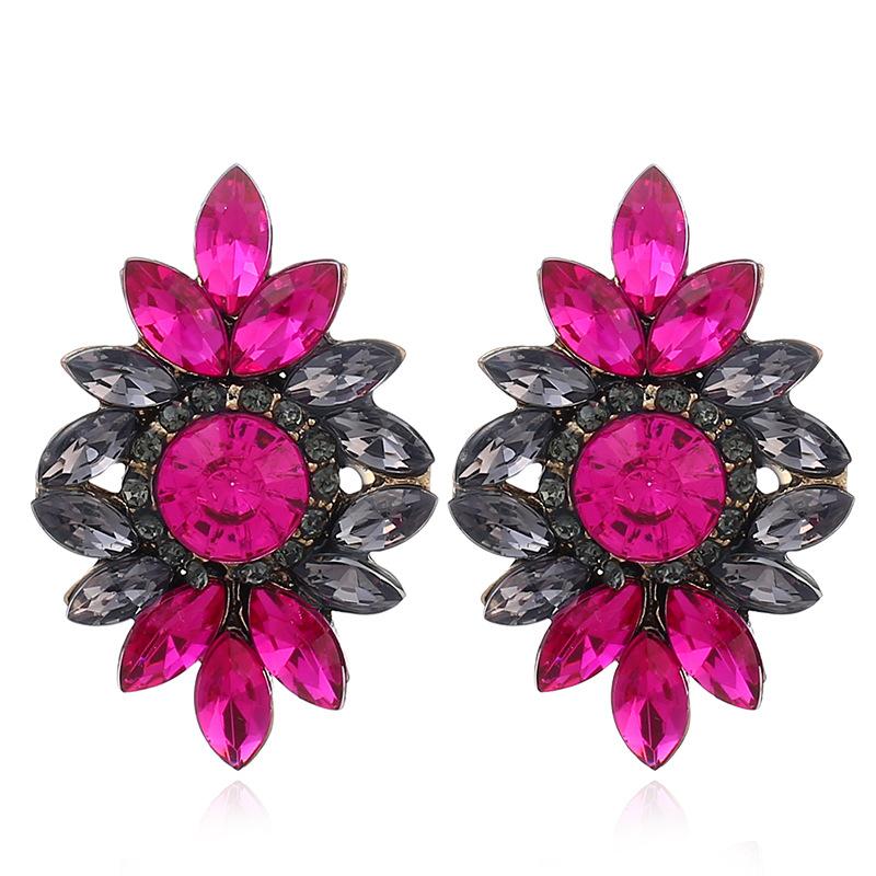 

Европейские и американские серьги в стиле ретро, с цветочным узором в технике колор-блок, украшенные кристаллами и драгоценными камнями розовый