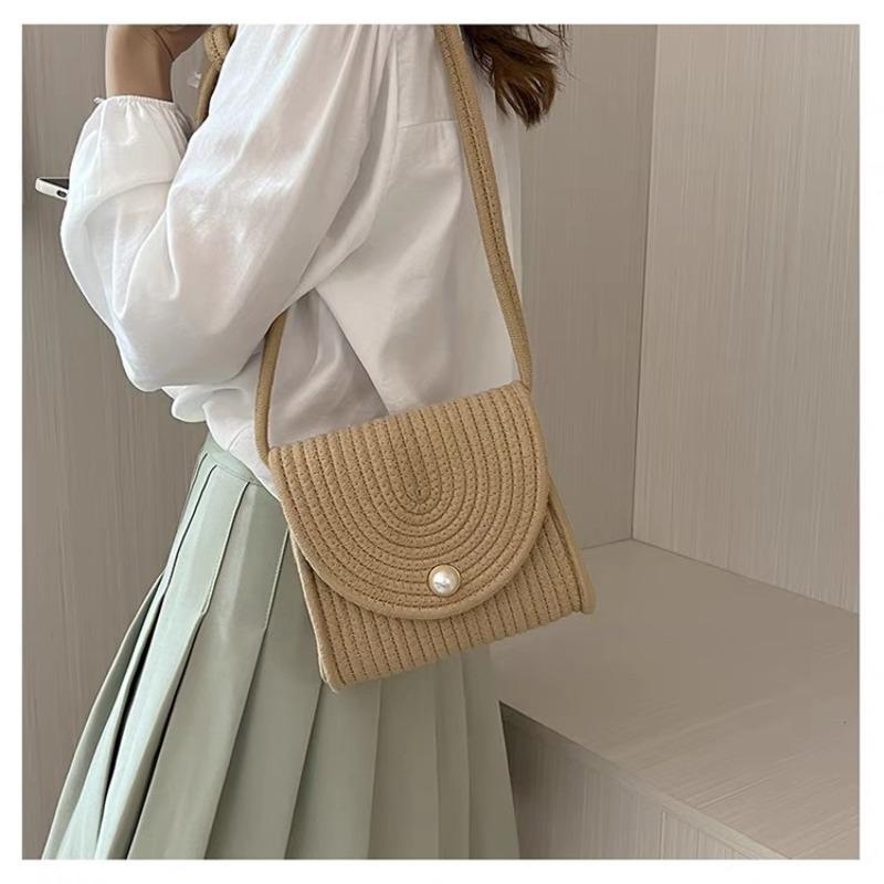 Straw bag new versatile small bag handmade cotton thread woven bag women's holiday wind messenger small square bag
