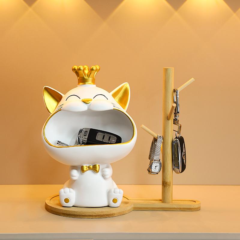 Krone Großer Mund Katze Ornament Freudvolle Reichtum Anziehung Katze Schlüsselaufbewahrung Ornament Haus Schreibtisch Dekoration Einweihungsgeschenk