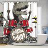 Cortina de Chuveiro Kit de Bateria Dinossauros Rugindo Decoração de Banda de Dinossauros Para Banheiros de Crianças T-Rex Vermelho Instrumento Musical Estampa de Desenho Animado