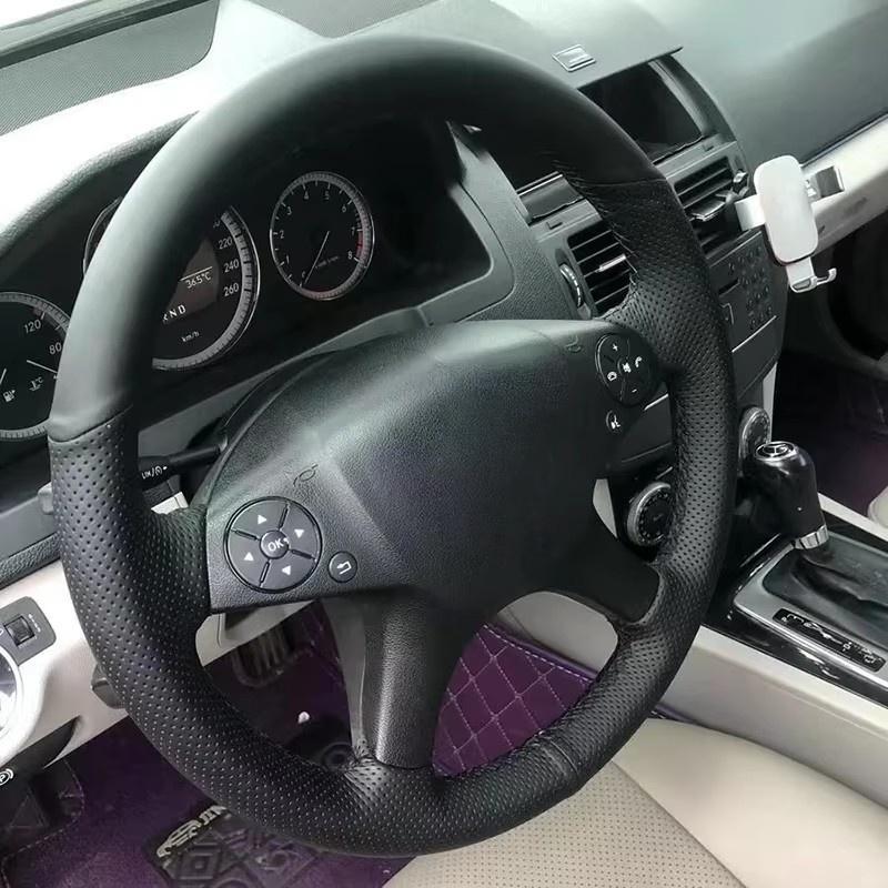 

Car Steering Wheel Cover Microfiber Leather For Mercedes Benz W204 C-Class 2007-2010 C300 C280 Car Interior Car Styling Red Thread