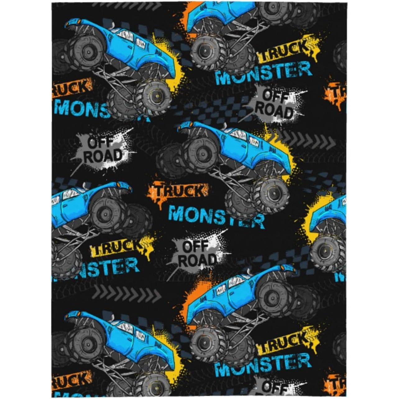 Monster Trucks Cars Throw Blankets All Season Ultra Soft Warm Gift for Boys Fleece Blanket for Home Bed Sofa Couch Chair Outdoor 75x90cm