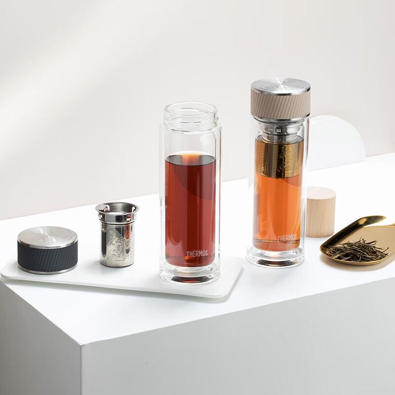 THERMOS TCGA-400 Double-Layer Glass Tea Infuser Bottle, 400ml