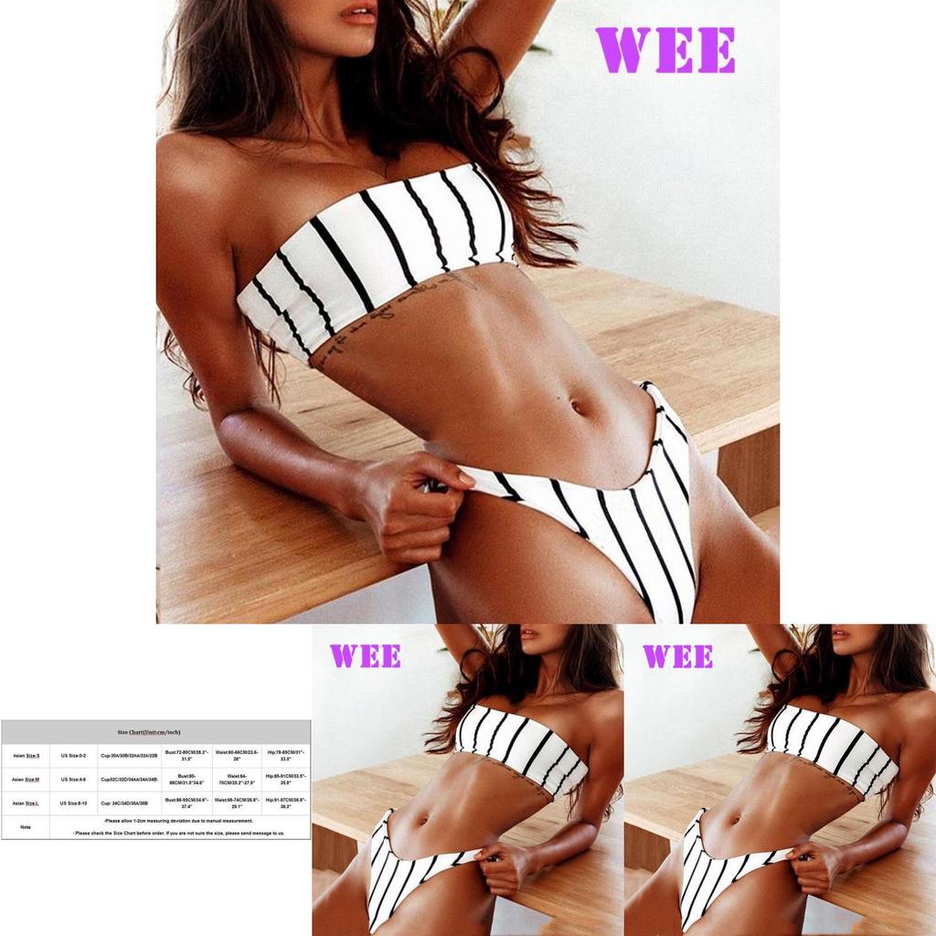 Elegantes Schwarz-Weiß-Gestreiftes Damen-Bikini-Set Mit Push-up Polsterung Und Schleifen-Design