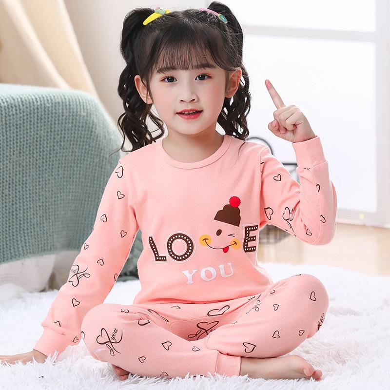 Children's pajamas pure cotton boys' long johns set girls' baby thermal underwear medium and children's bottom cotton sweater