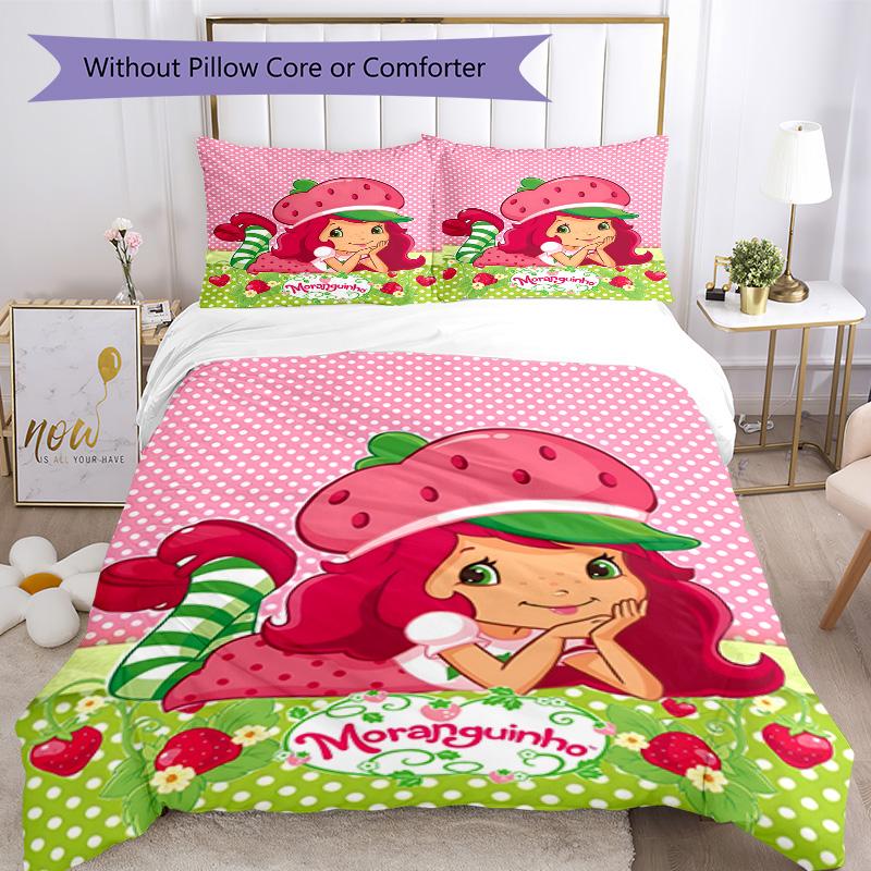 3pcs Princess Strawberry11 Design Cover Set - HD Printed Bedding with 1 Cover and 2 Pillowcases - Perfect for Home and Dorm Decor