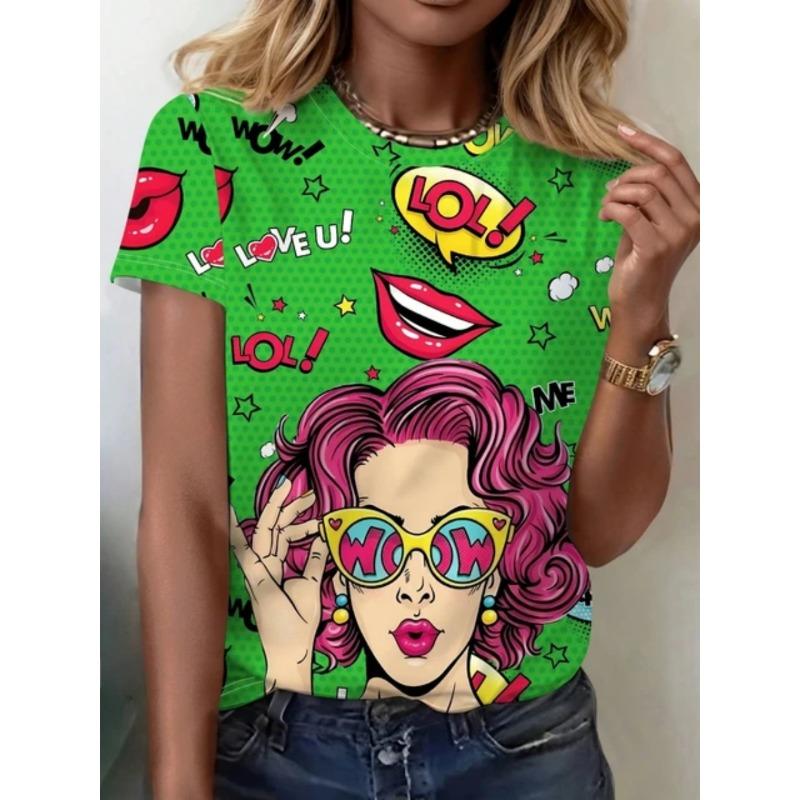 Fashionable Women Print T-shirt Comfortable Loose Women's Short Sleeved Creative Fun T-shirt