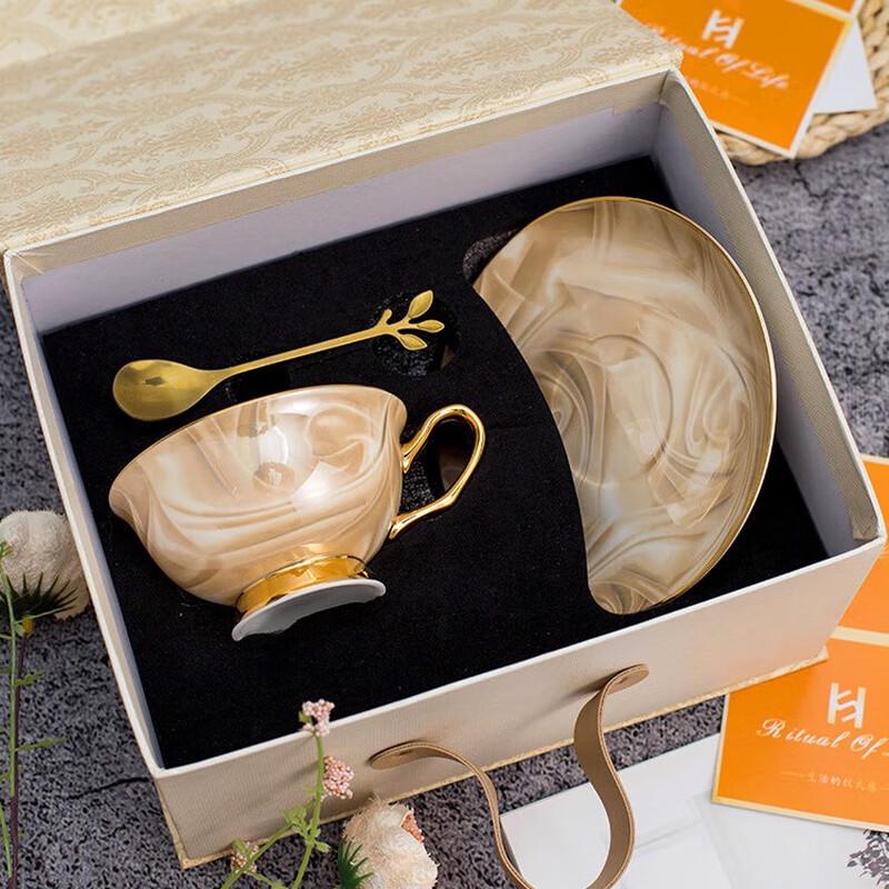 Jun Seventeen LIU Porcelain Coffee Cup and Saucer Set Coffee Cup with Saucer & Spoon Gift Set
