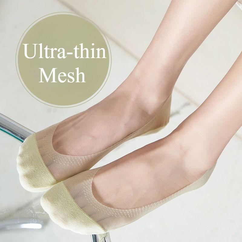 Women's Mesh Invisible Socks Cotton Sweat Wicking Breathable Boat Socks Anti-slip Socks Spliced Socks