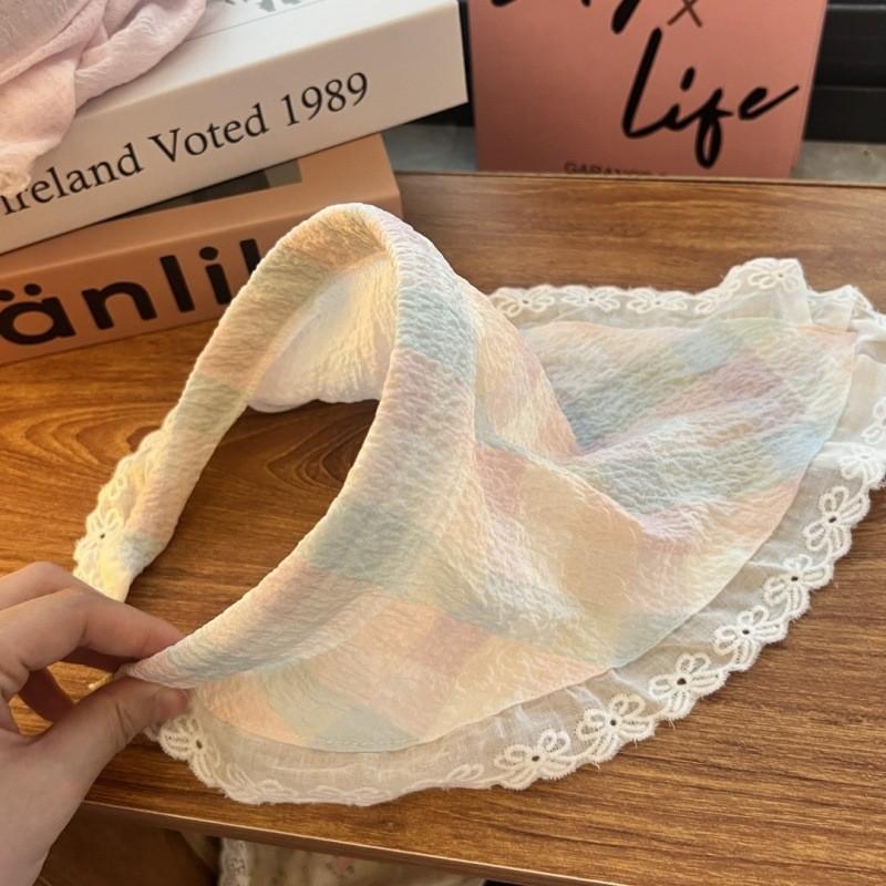 The New Summer Ins High-end Lace Headscarf Pastoral Style Baotou Triangle Scarf Headband Female Light Luxury Headdress Hair Accessories