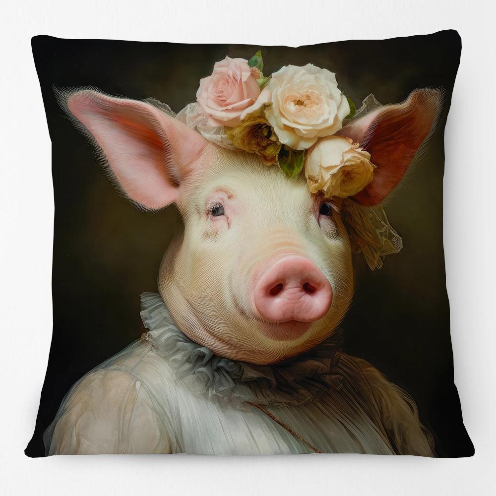 Animals Head Human Body Poster Cushion Cover Fox Cow Elephant Hippo Pig Leopard Duck Art Pillow Case