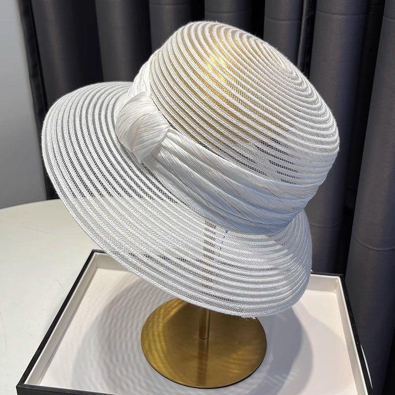 Fashionable Summer Woven Top Hat Women's Light Luxury Top Hat Breathable Sun Hat New Sun Protection Basin Hat