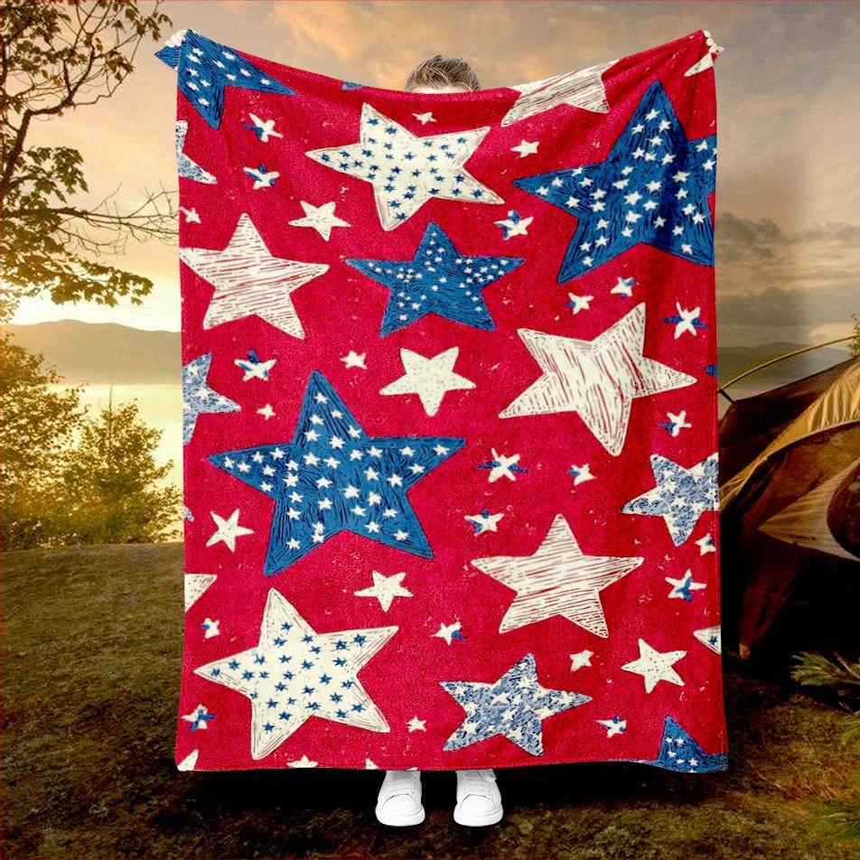 Patriotic Star Glory Blanket Reversible Flannel Throw for Vintage Style AllSeason Comfort Nostalgic Charm Gift 75x100cm (30x40inch)