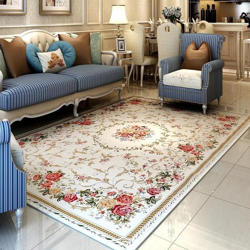 Retro Floral Luxury Printed Carpet Bedroom Decor Mechanical Washable Kids Large Floor Mat for Home Sofa Coffee Table Area Rugs